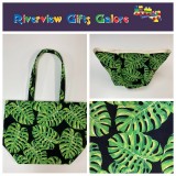 Large Tote Bag - Leaves on Black
